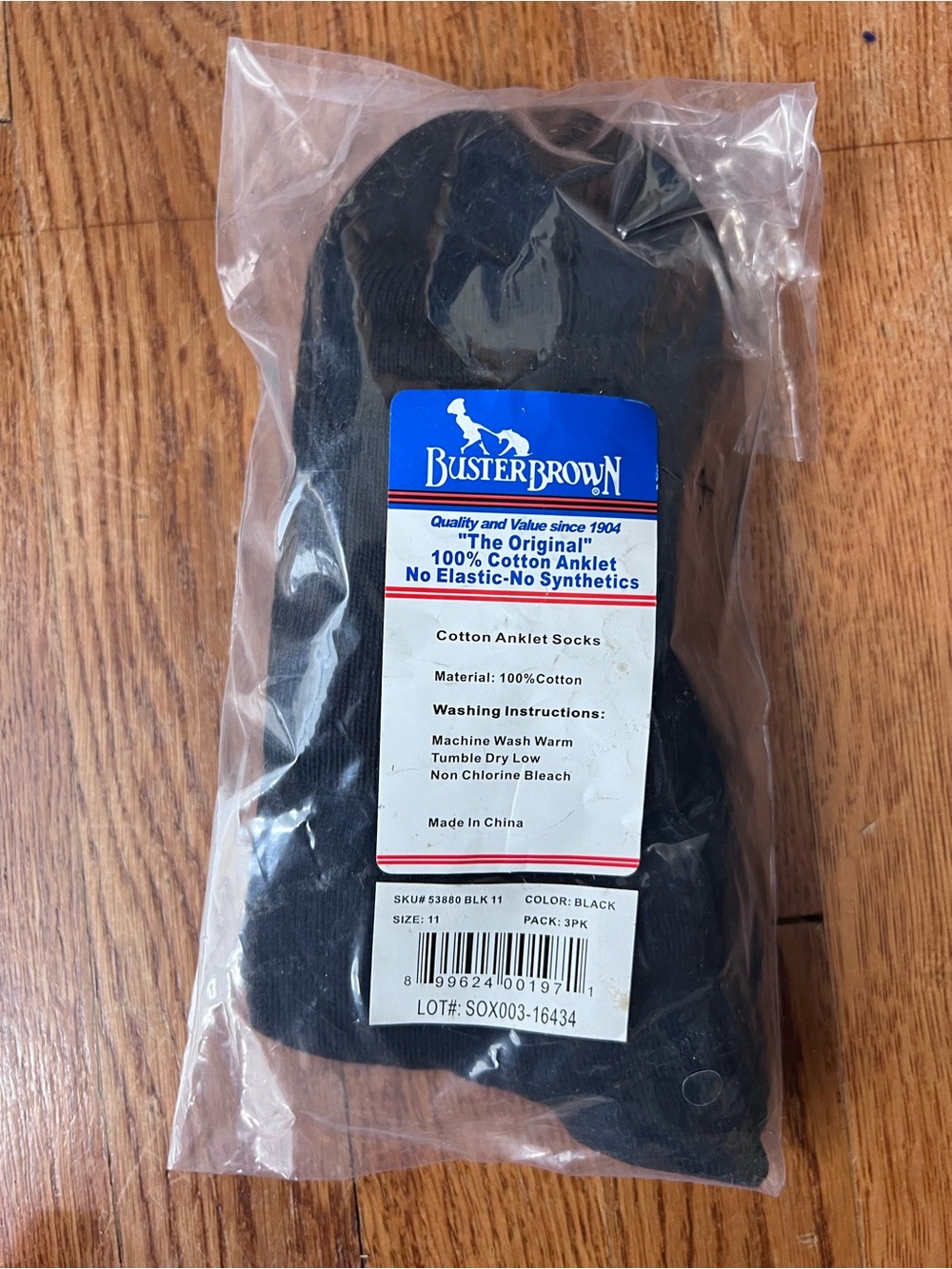 buster brown 3 pack cotton anklet socks black size 11
